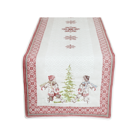 Tissus Toselli Jacquard takelis LUGEUR ecru rouge 170 x 50 cm