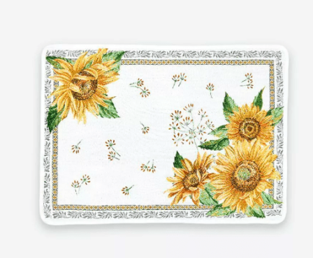 Tissus Toselli Jacquard padėkliukai SUNFLOWER blanc 50 x 37 cm