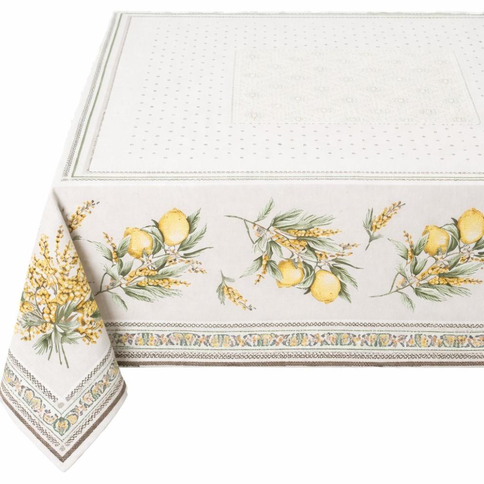 Tissus Toselli Jacquard Tablecloth MENTON jaune vert 145 x 250 cm
