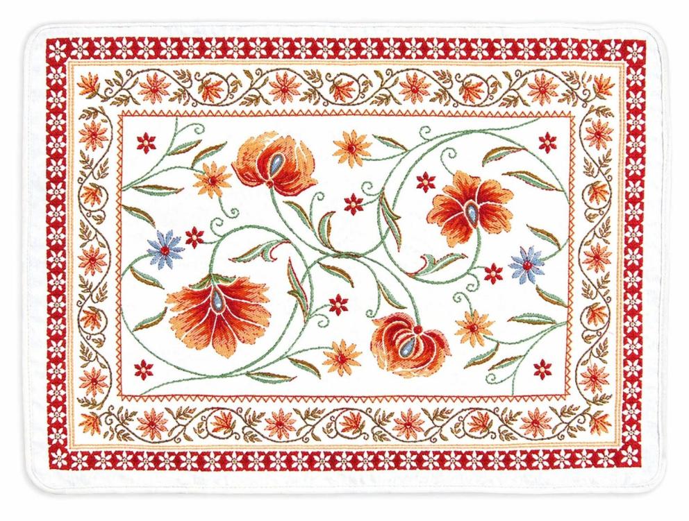 Tissus Toselli žakardiniai padėkliukai SILLANS ecru rouge 50 x 37 cm 2 vnt