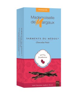 Mademoiselle de Margaux juodojo šokolado lazdelės su avietemis 60 g