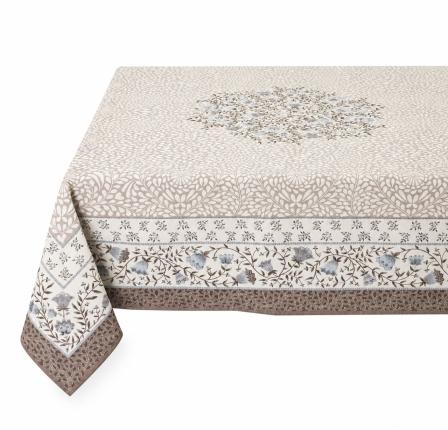 Tissus Toselli Jacquard Tablecloth AUBRAC Taupe Bleu 145 x 260 cm