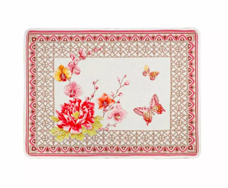 Tissus Toselli Jacquard placemats JARDIN ecru rose 50 x 37 cm