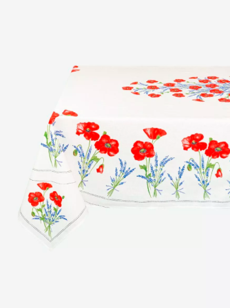 Tissus Toselli tablecloth COQUELICOT LAVANDE ecru 155 x 250 cm