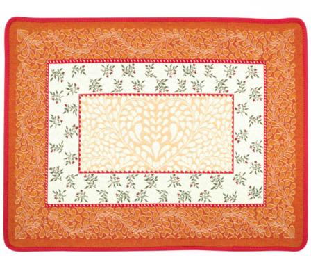 Tissus Toselli Jacquard placemats AUBRAC ecru orange 50 x 37 cm