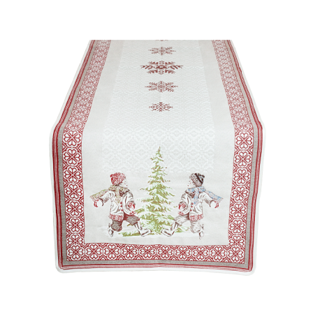 Tissus Toselli Jacquard takelis LUGEUR ecru rouge 170 x 50 cm