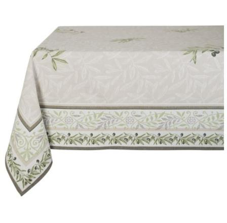 Tissus Toselli Jacquard tablecloth AURIOL lin ecru 145 x 260 cm