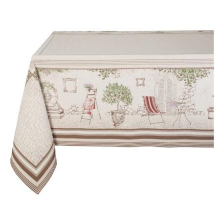 Tissus Toselli Jacquard staltiesė GORDES lin ecru 145 x 145 cm