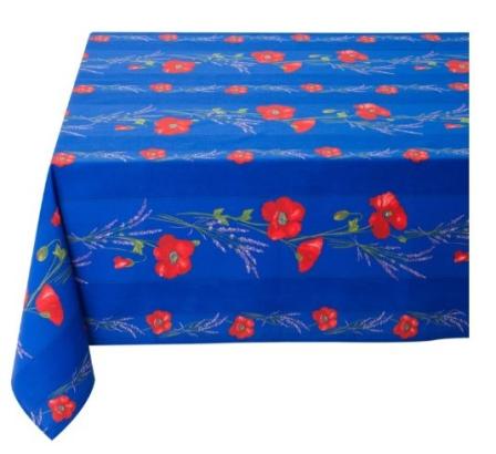 Tissus Toselli tablecloth COQUELICOT lavande bleu 155 x 300 cm