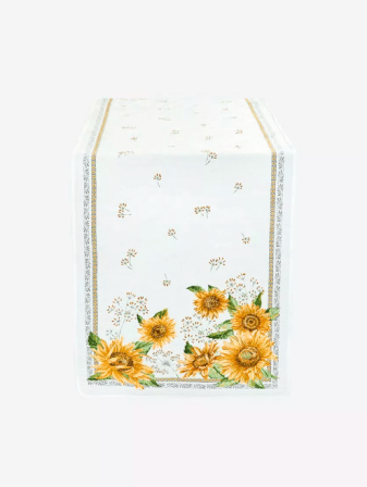 Tissus Toselli Jacquard table runner SUNFLOWER blanc 170 x 54 cm