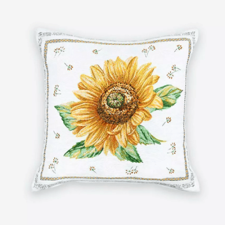 Tissus Toselli Jacquard pagalvės užvalkalas SUNFLOWER blanc 45 x 45 cm