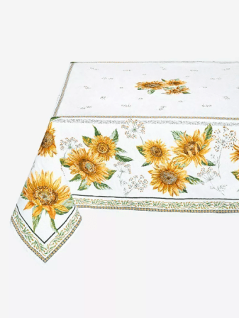 Tissus Toselli Jacquard tablecloth SUNFLOWER blanc 145 x 145 cm