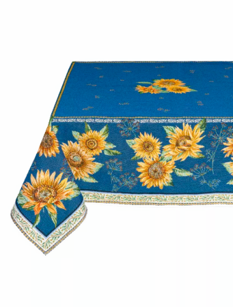 Tissus Toselli Jacquard tablecloth SUNFLOWER azur 145 x 145 cm