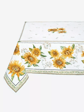 Tissus Toselli Jacquard tablecloth SUNFLOWER blanc 145 x 250 cm