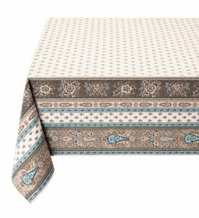 Tissus Toselli Imprime Tablecloth BASTIDE Turquoise 155 x 200 cm