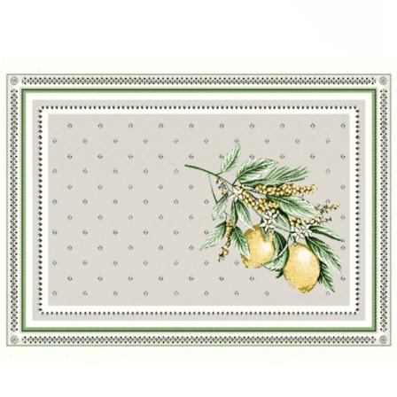 Tissus Toselli Jacquard placemats MENTON jaune vert 50 x 37 cm