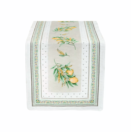 Tissus Toselli Jacquard table runner MENTON jaune vert 170 x 50 cm