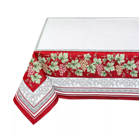 Tissus Toselli Jacquard tablecloth VENDANGES rouge 145 x 250 cm