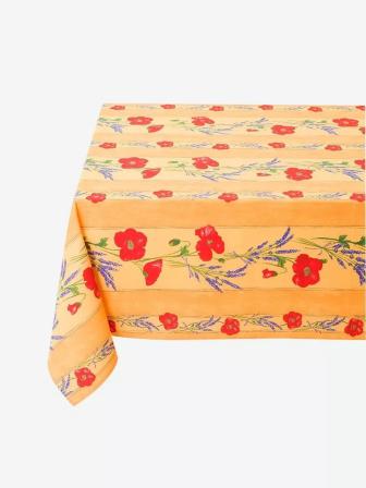 Tissus Toselli tablecloth COQUELICOT lavande jaune 155 x 250 cm