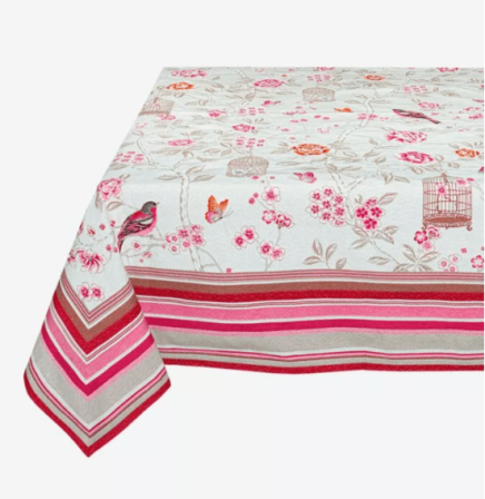 Tissus Toselli Jacquard BAGATELLE ecru rose 145 x 250 cm