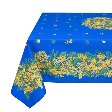 Tissus Toselli tablecloth MIMOSA bleu 155 x 250 cm