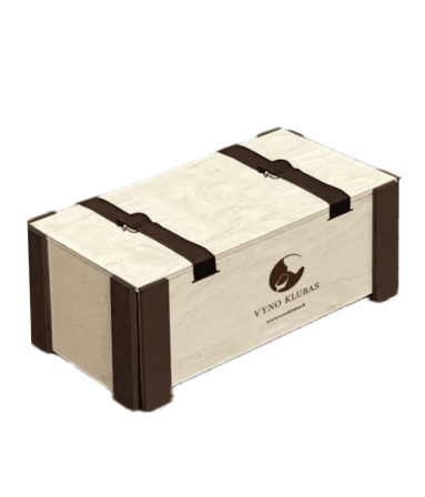 Wooden gift box for 2 bottles with Vyno Klubo logo