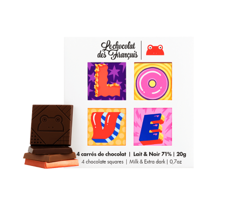 Le Chocolat des Français juodasis ir pieniškas šokoladas „Love“ 20 g