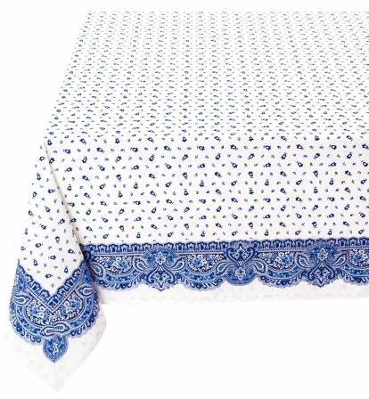 Tissus Toselli Tablecloth TRADITION blanc blue 150 x 150 cm