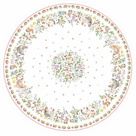 Tissus Toselli Tablecloth PROVANCE PRINTEMPS blanc 180 Ø