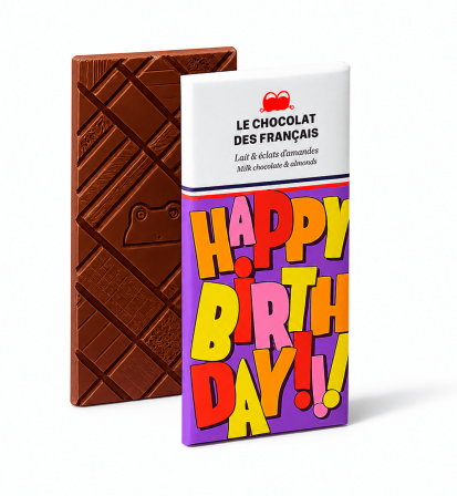 Le Chocolat des Français pieniškas šokoladas su migdolų riešutais „Happy birthday“ 70 g