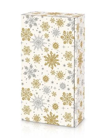 Gift Box for 2 Bottles with Gold and Silver Snowflakes