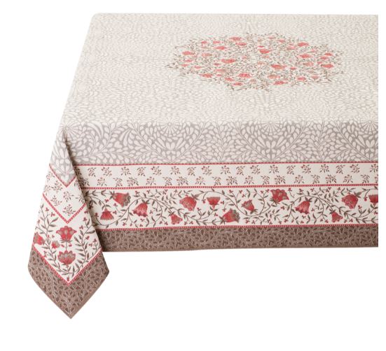 Tissus Toselli Jacquard staltiesė AUBRAC taupe rouge 145x260 