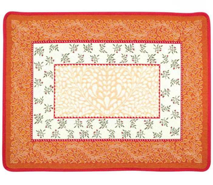 Tissus Toselli Jacquard padėkliukai AUBRAC ecru orange 50 x 37 cm