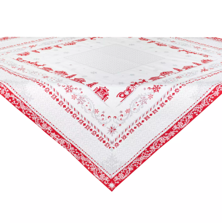 Tissus Toselli Jacquard staltiesė MINUIT ecru rouge 140 x 250 cm