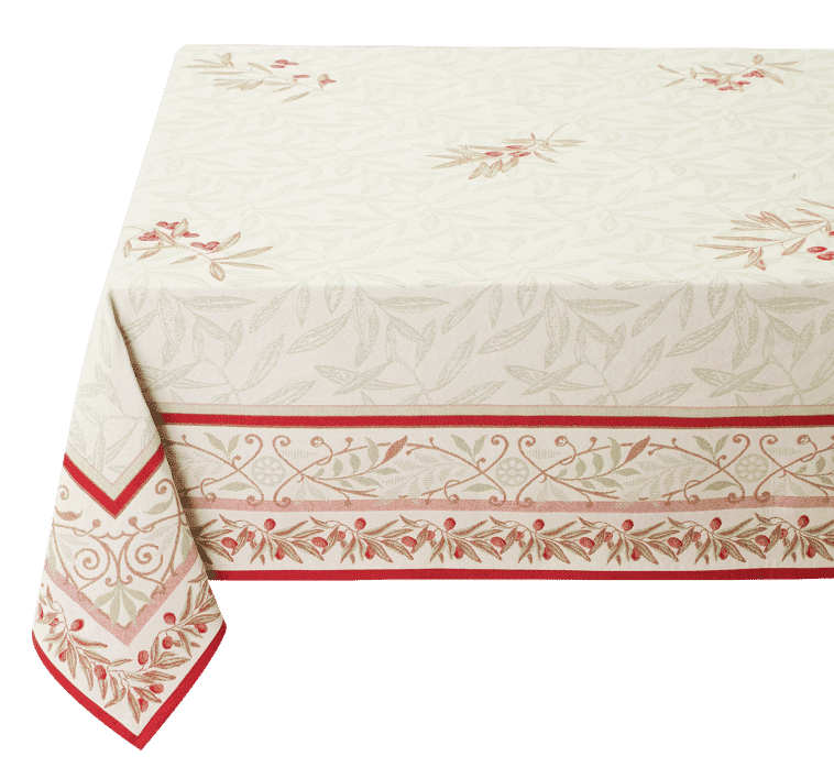 Tissus Toselli Jacquard tablecloth AURIOL lin ecru 145 x 250 cm
