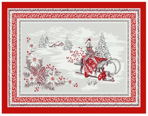 Tissus Toselli Jacquard padėkliukai MONTAGNE savoie rouge 50 x 37 cm