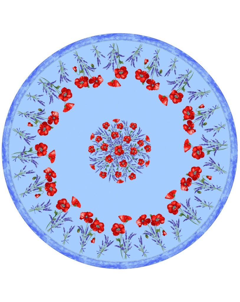 Tissus Toselli staltiesė COQUELICOT Lavande bleu apvali 180 Ø 