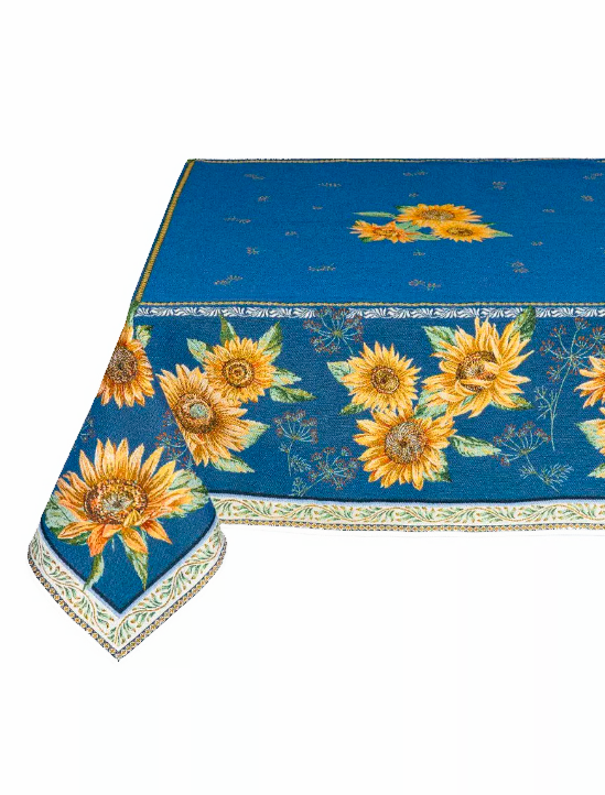 Tissus Toselli Jacquard staltiesė SUNFLOWER azur 145 x 145 cm