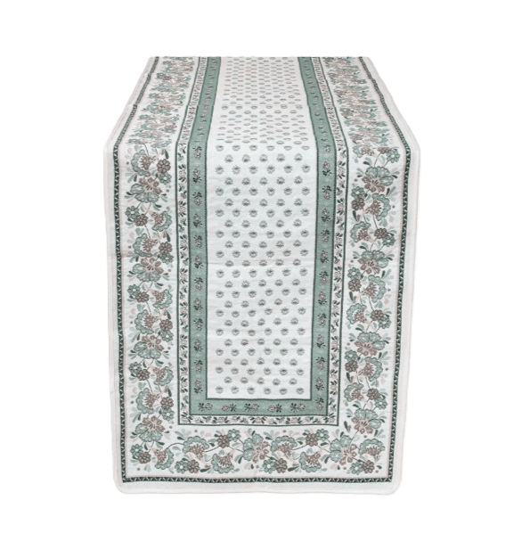 Tissus Toselli Jacquard runner ALPILLES SAUGE 170 X 50 cm