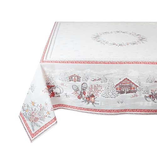 Tissus Toselli Jacquard Tablecloth SAVOIE perle 145 x 145 cm