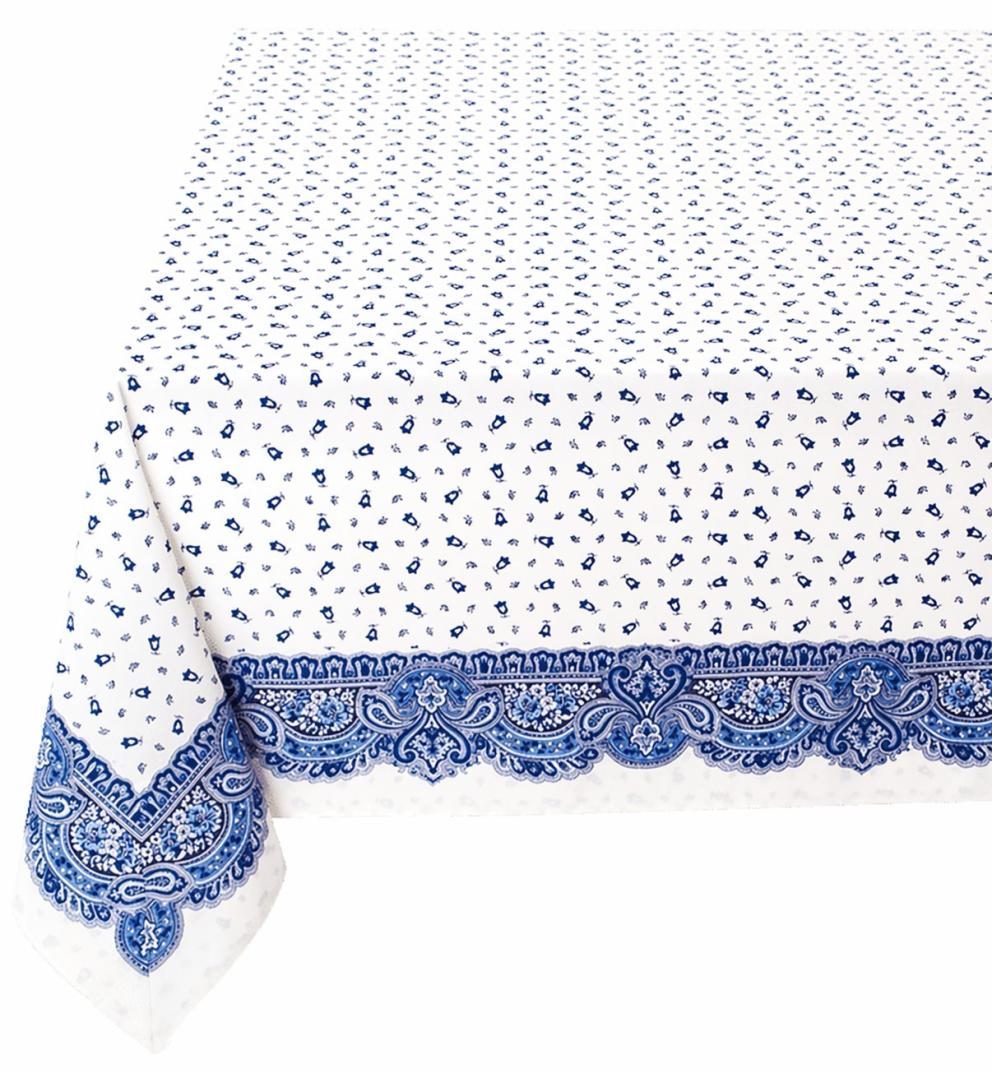 Tissus Toselli Tablecloth TRADITION blanc blue 150 x 150 cm