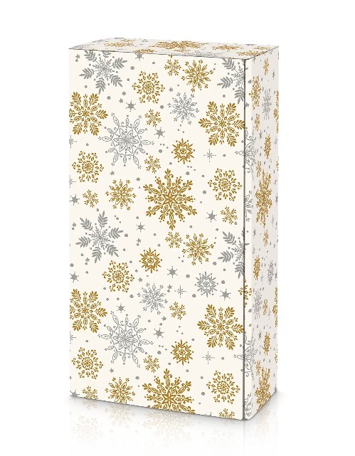 Gift Box for 2 Bottles with Gold and Silver Snowflakes