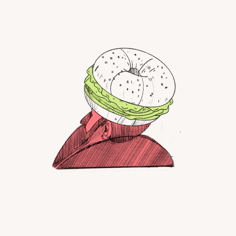 Beigelių iliustracija vyno etiketėje