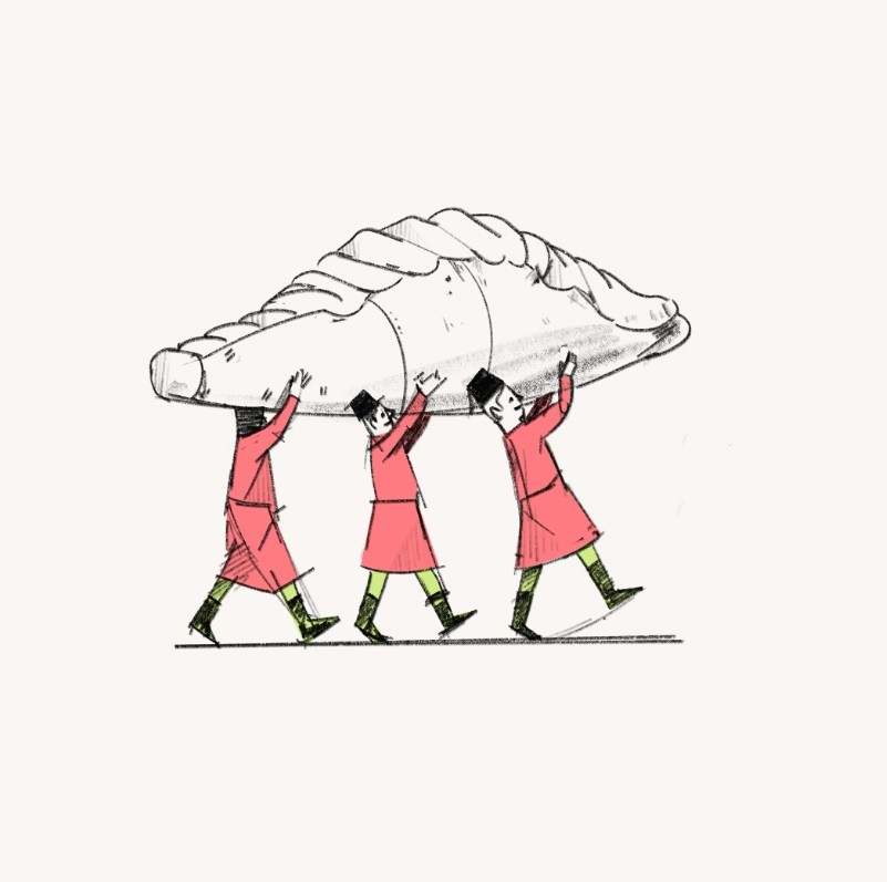 Kibinų iliustracija vyno etiketėje