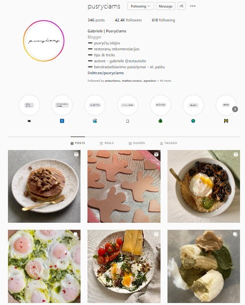 Pusryčiams Instagram paskyra