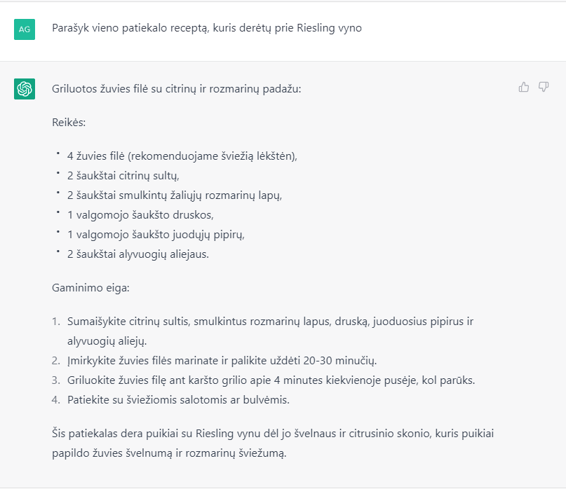 ChatGPT sugeneruotas receptas