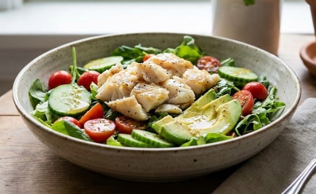 Kepta žuvis su salotomis